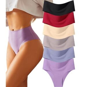 NWT FINETOO High Waisted Seamless Bikini High Cut No Show Cheeky Panties 6 Pack